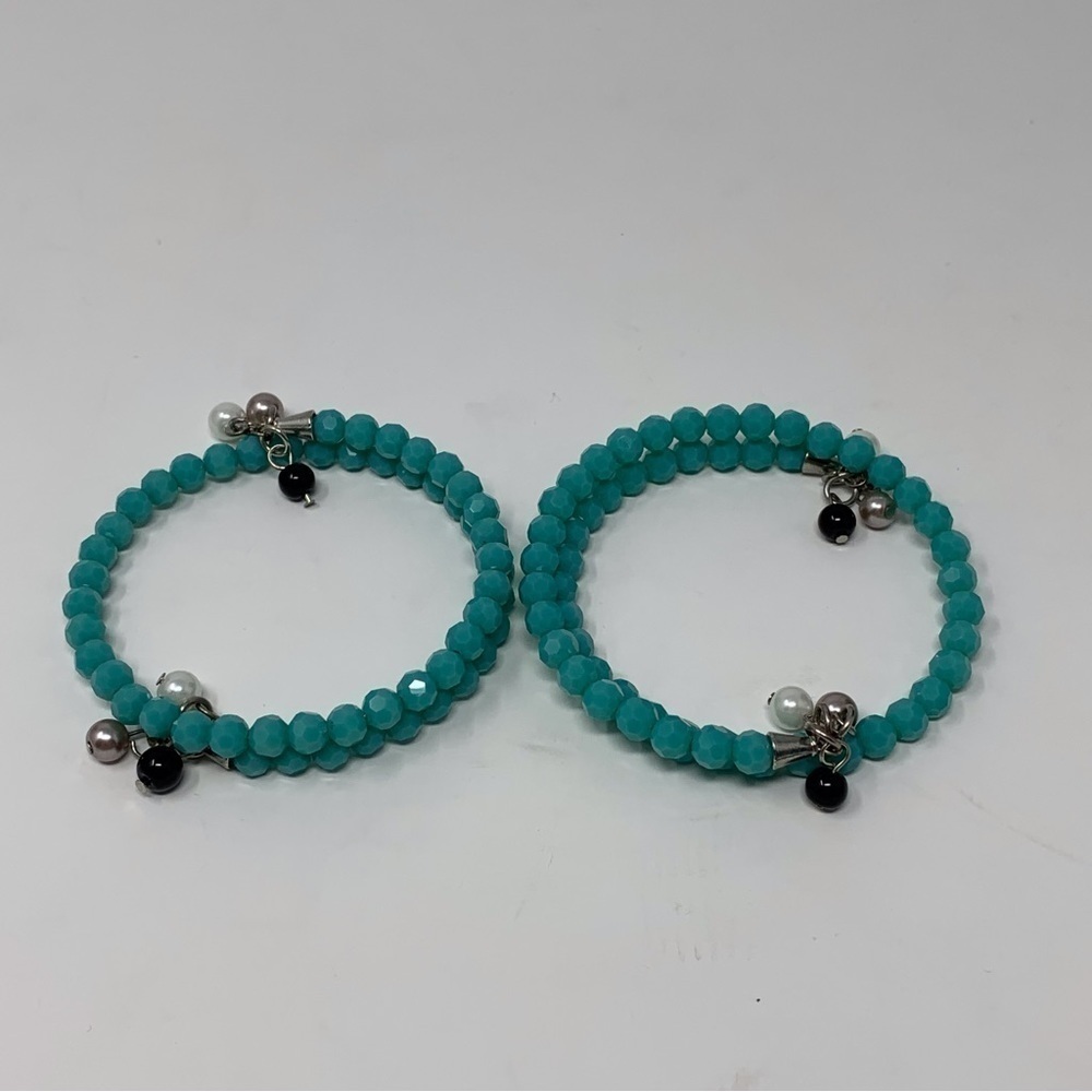 Two Spiral Turquoise Beaded Bracelets